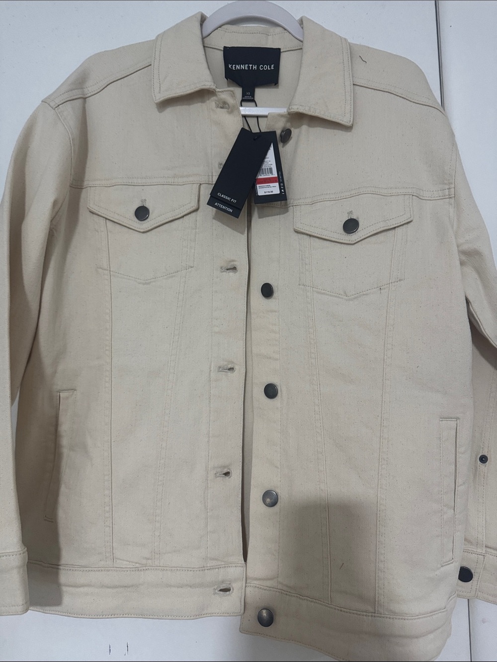 Kenneth Cole Light Cream Button-Front Denim Jacket